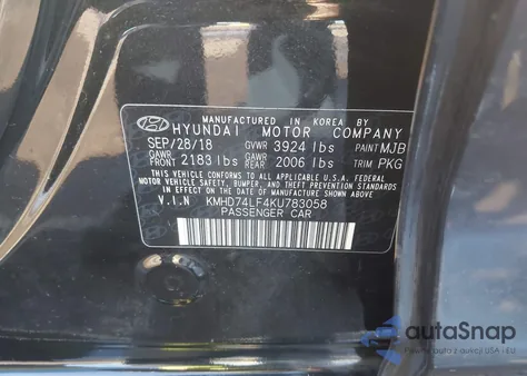 2019 Hyundai Elantra Se z USA, uszkodzony, nr VIN KMHD74LF4KU783058